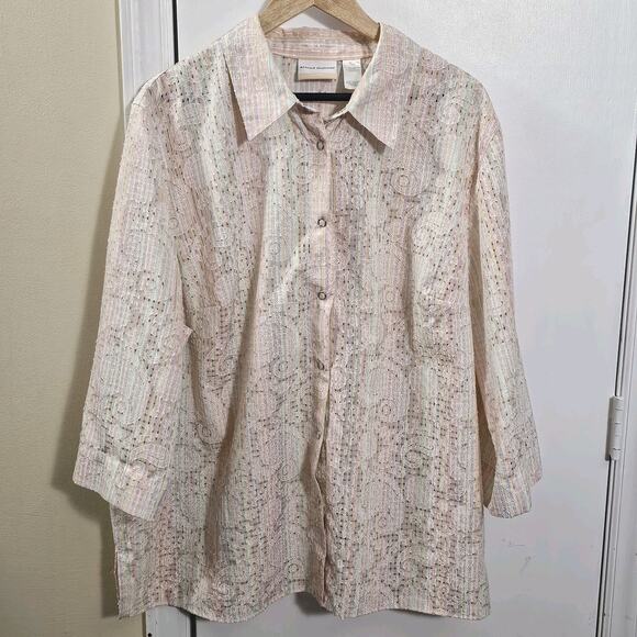 Alfred Dunner Rainbow Paisley Print 3/4 Sleeve Button Up Plus Size 22W Waffle - Picture 1 of 5